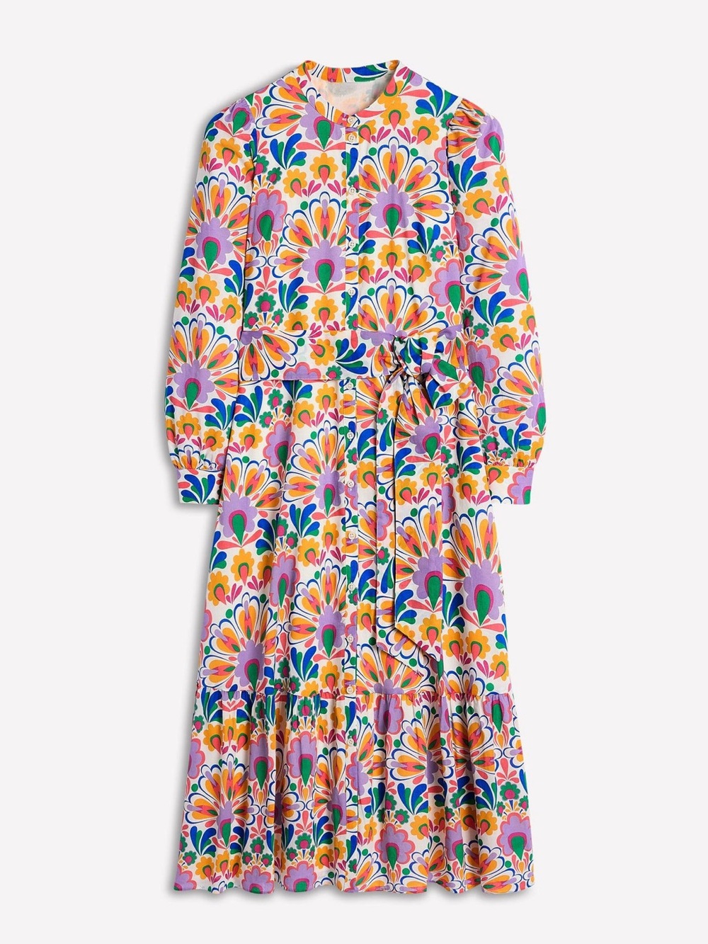 NEW BODEN BODEN Mia Tiered Midi Shirt Dress in Dandelion Multi Sz: 10 - Picture 2 of 14